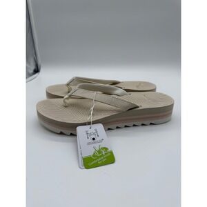 KUAILU‎ Women Creamy White Platform Flip Flops Sandals KW568 US 10 NEW